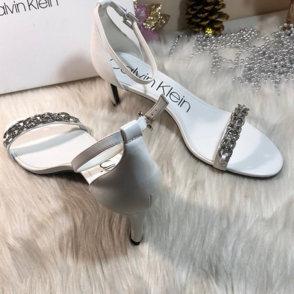 Calvin Klein" Reem 2" Ankle Strap Sandal In White Leather - Picture 6 of 16